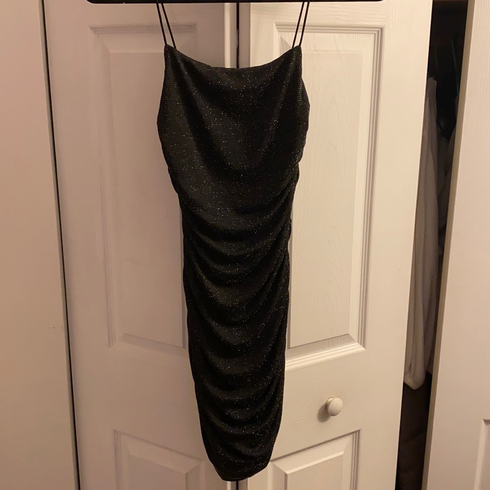 Princess Polly black sparkle scrunch dress